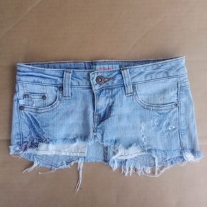 Zana Di Jeans Very Short Jean Mini Skirt Size 0 Pink Floral & Gemstone Designs